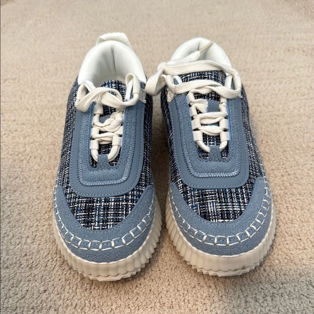 Corkys Blue Tweed Platform Sneakers with Cream Accents - Picture 1 of 5